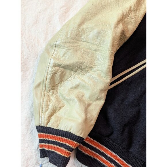 Hatchers VTG 60s Men's Black Wool Leather Sleeve State Champs Bomber Jacket LG - Picture 10 of 15